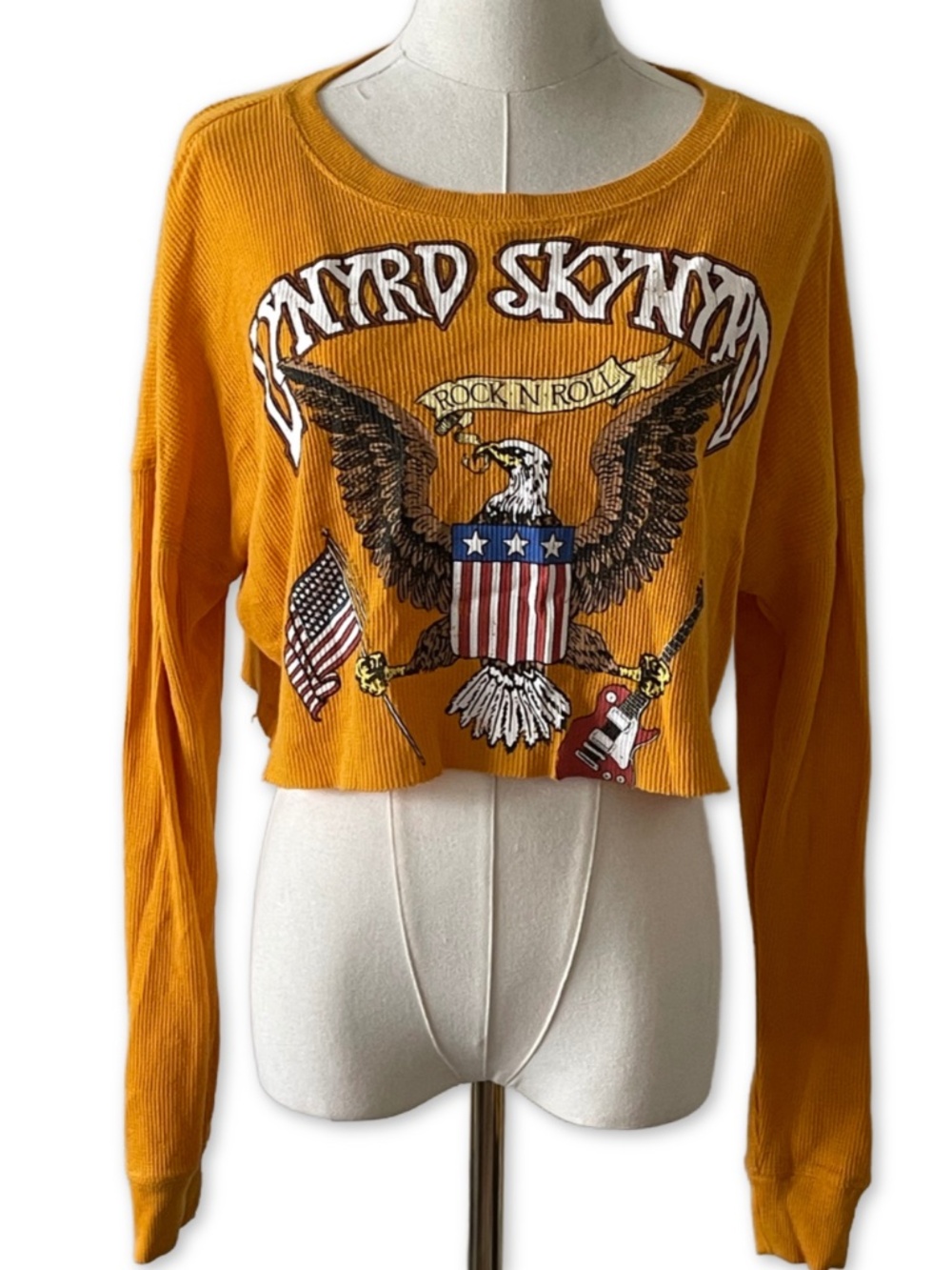 F21 Lynyrd Skynyrd Long Sleeve Waffle Knit Boxy Crop Top S